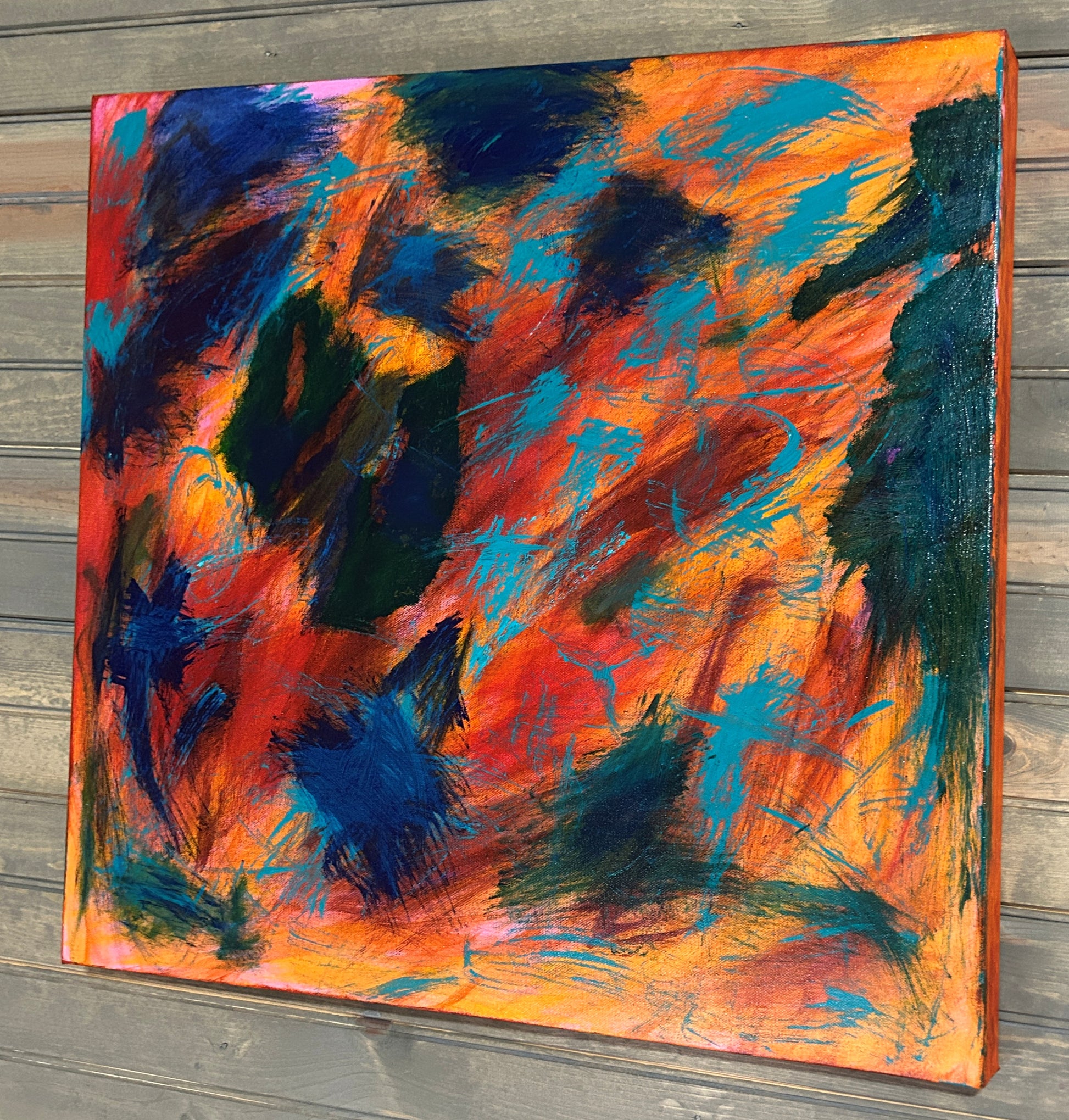 Gestural abstract painting on wall. 