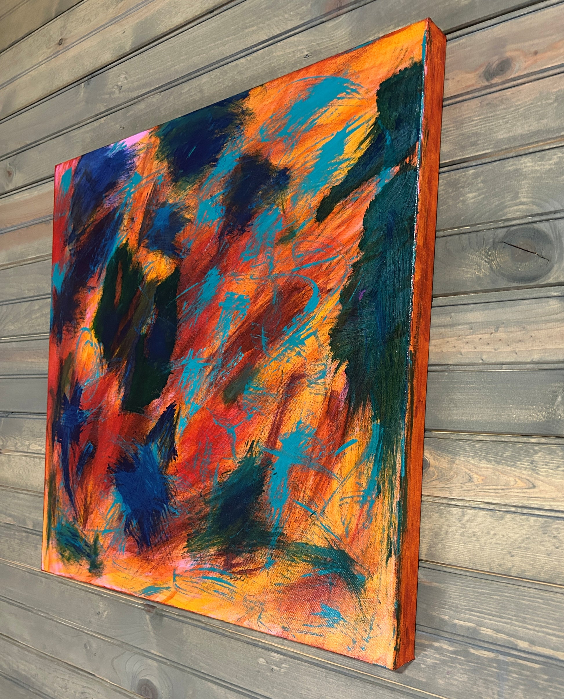 Gestural abstract painting on wall. 