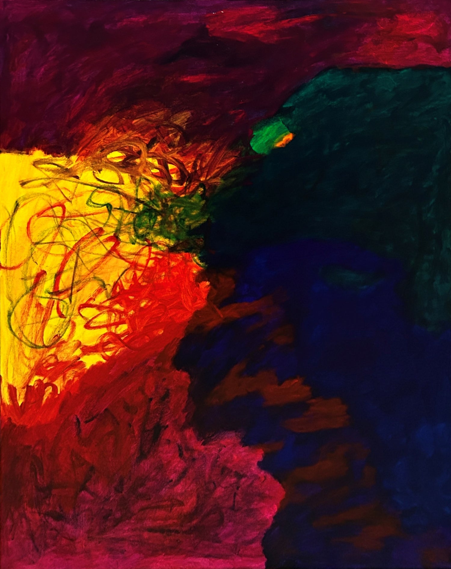 Abstract painting with vibrant colors and dynamic brush strokes