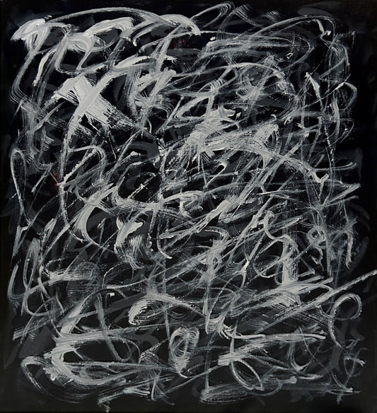 Abstract black and white art on a dark background